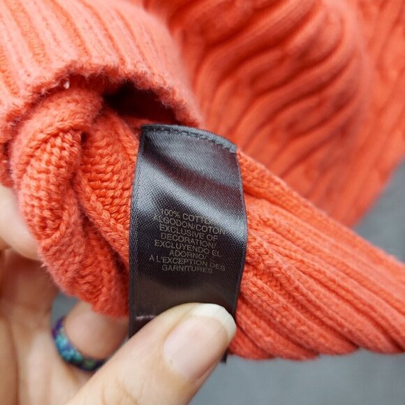 Liz Claiborne Womens Cable Knit Sweater Coral S 100% Cotton Crew Neck - Picture 6 of 7
